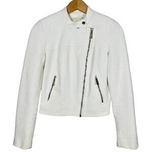 Michael Kors Tweed Moto Jacket Side Zip Long Sleeve Bone White Gold Casual - 4